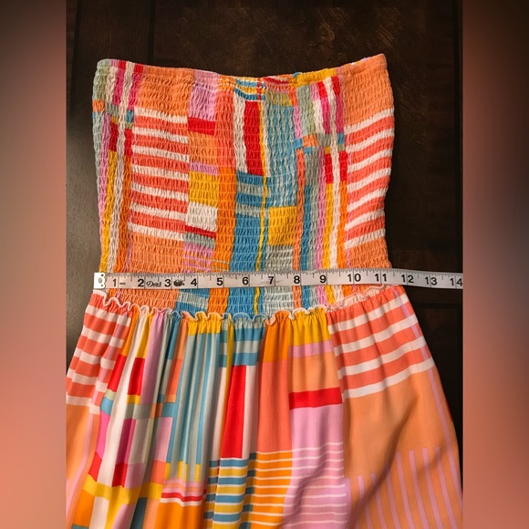 Abel the Label Strapless Tiered Geo Stripe Print Maxi Dress Sz S - Picture 6 of 7